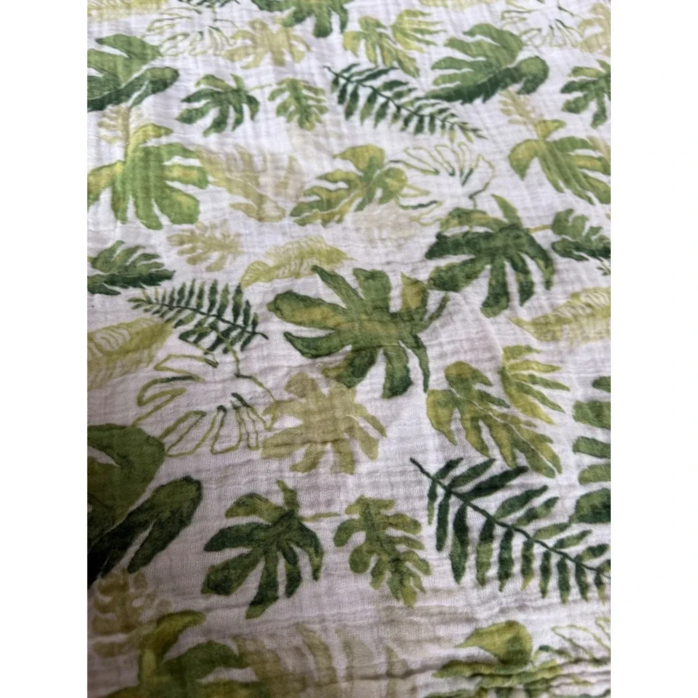 Little Unicorn Cotton Muslin Swaddle Blanket Tropical Green Palm Leaf Print